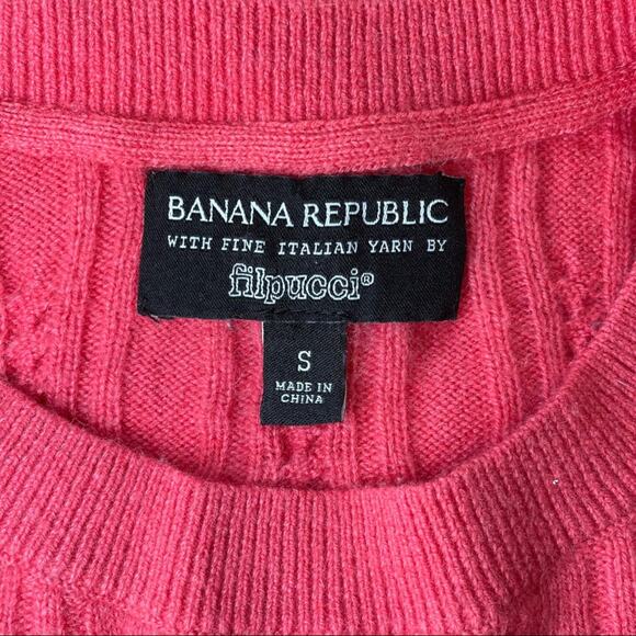 BANANA REPUBLIC PREPPY CABLE KNIT CREW WOOL BLEND SWEATER ORANGE RED SMALL - Picture 4 of 6